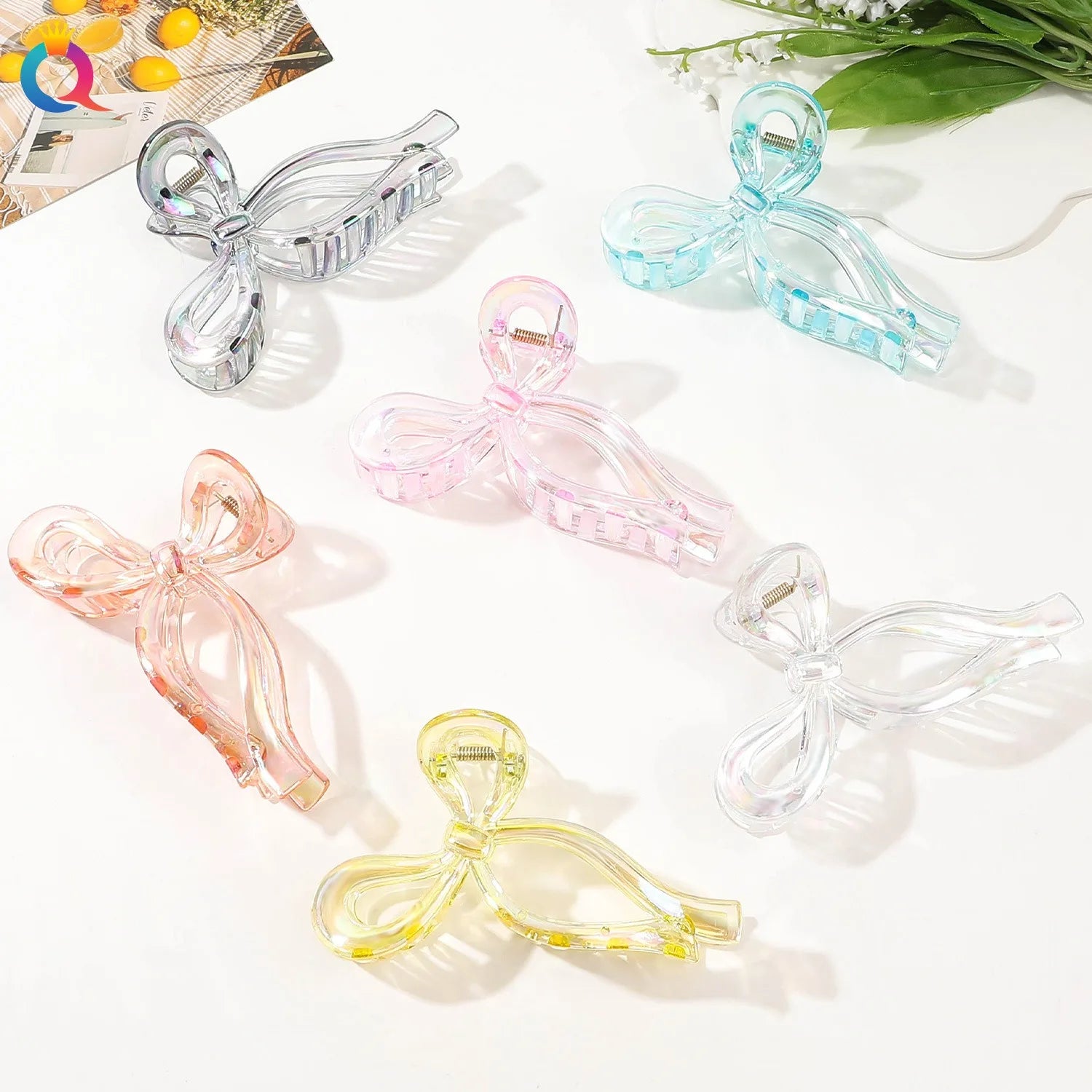QIYUE Extra-large AB Color Bow Hair Clips Premium Shark Hair Clips Women's Hair Accessories