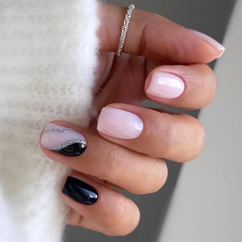 Pinkish Glitter French Sequins 24 Pcs Ready Stock Wholesale Press on Nails Artificial Fingernails Acrylic Candy False Nails 2906