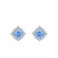 Elegant Exquisite Full Diamond Earrings 925 Sterling Silver Sea Blue Zircon Sunflower Earrings for Daily Party Birthday Jewelry