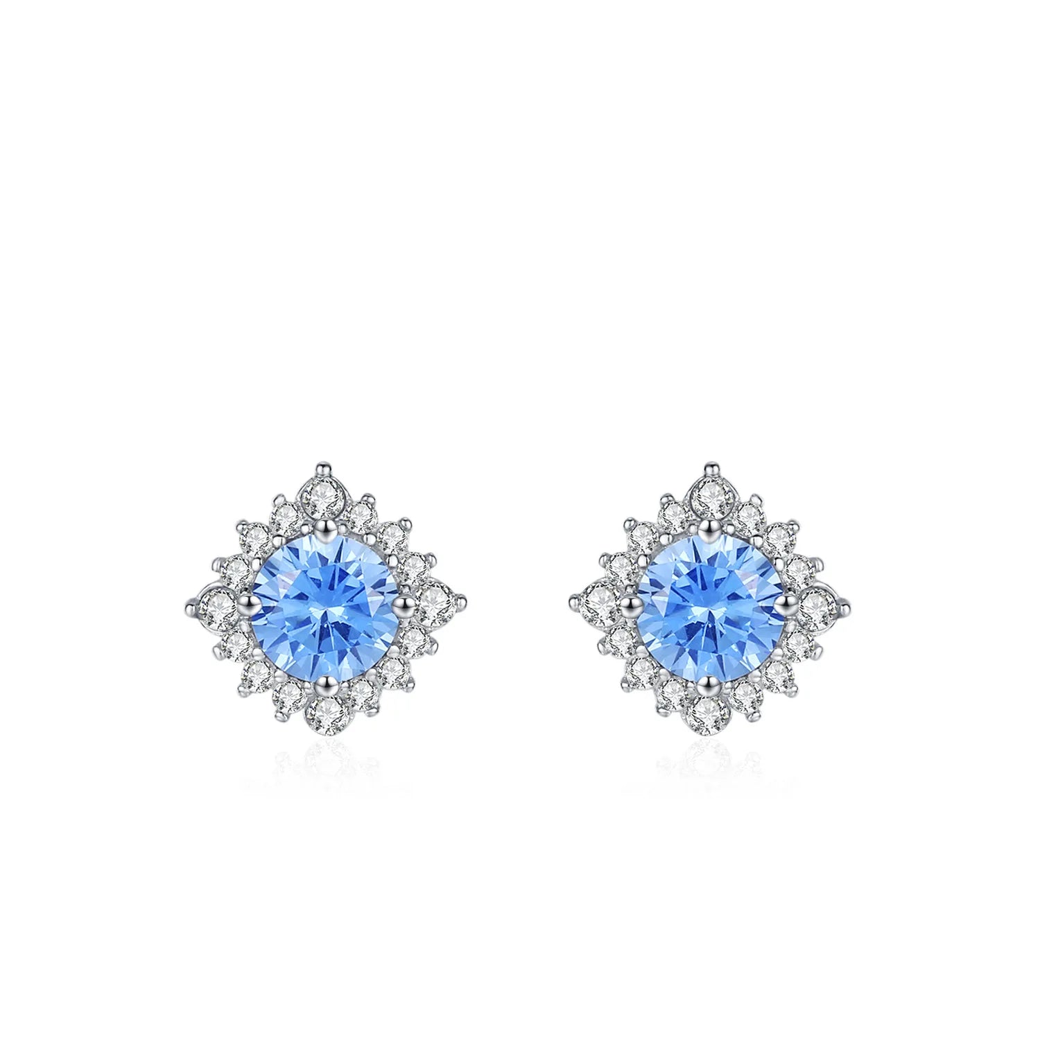 Elegant Exquisite Full Diamond Earrings 925 Sterling Silver Sea Blue Zircon Sunflower Earrings for Daily Party Birthday Jewelry