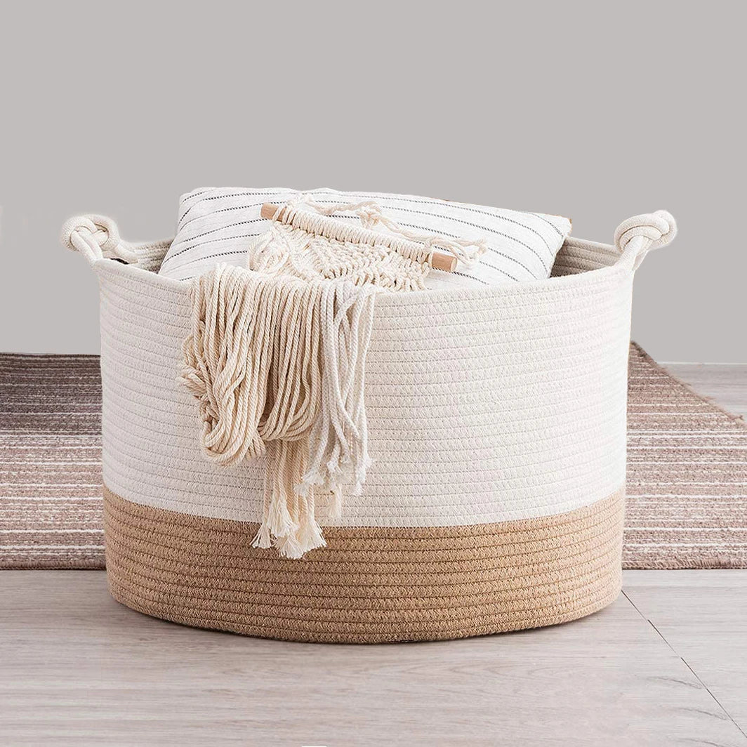 Customized Wholesale Foldable Cotton Rope Storage Fabric Laundry Basket Extra Large Storage Basket with Strong Handle