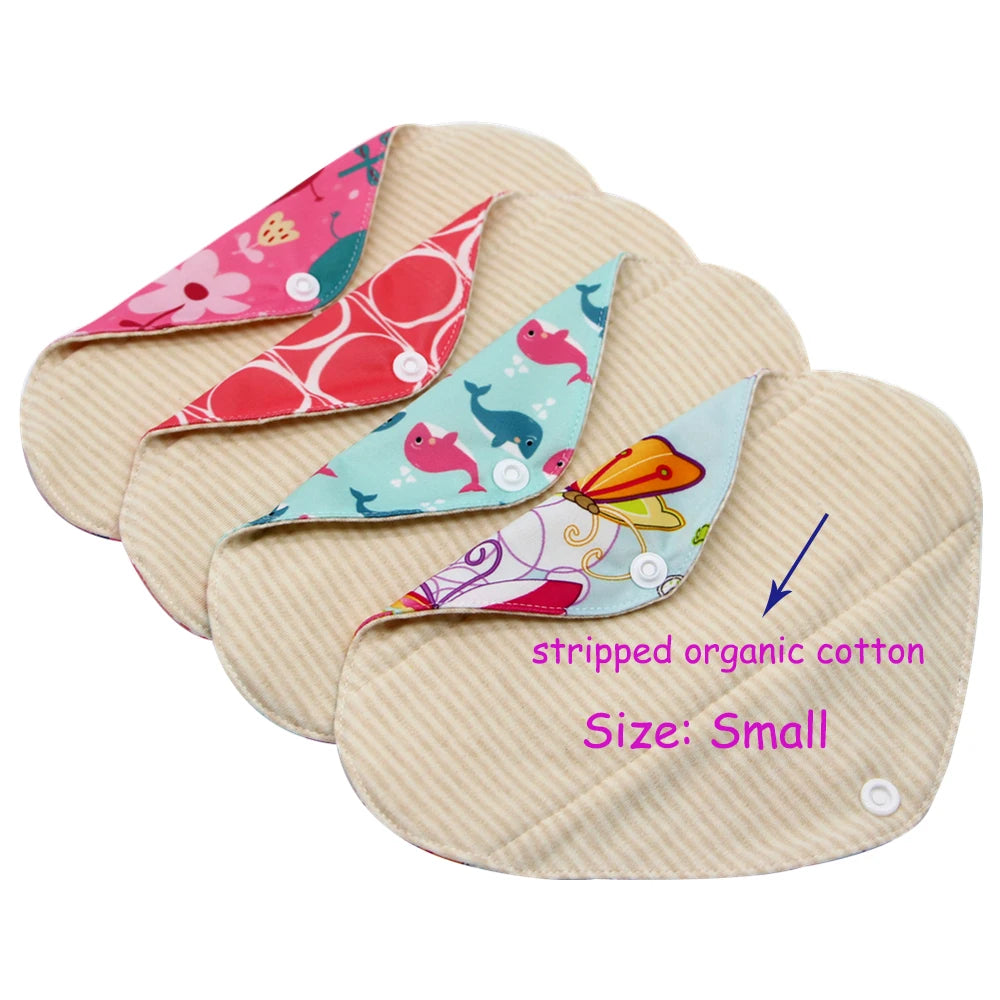 Small Reusable Breathable Winged Thin Light Flow Washable Organic Cotton Cloth Sanitary Pads REACH Certified for Day Use