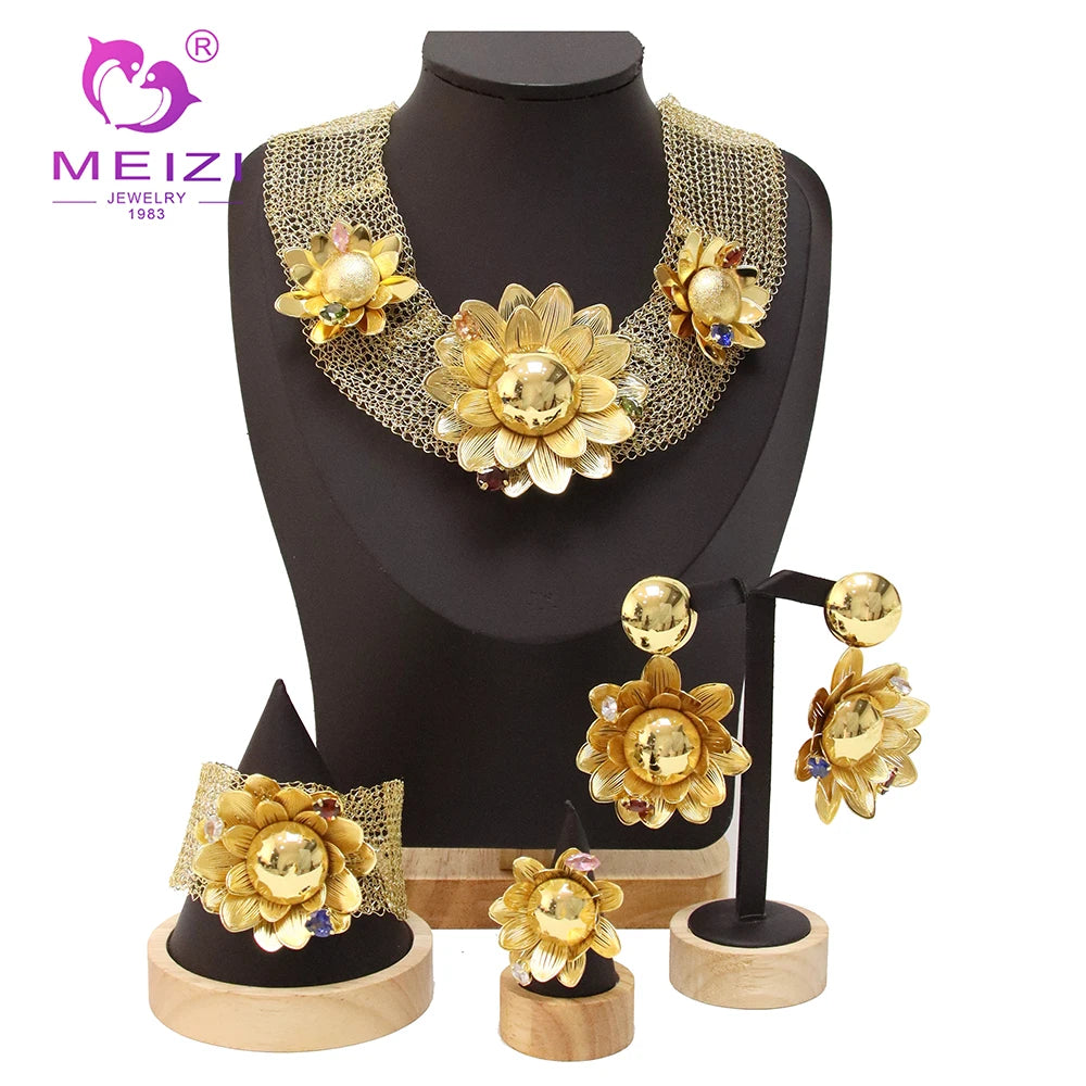 MEIZI JEWELRY Luxury Flower Big Jewelry Set Gold Plated Hot Selling Fashion Jewelry for Women Banquet Wedding Party