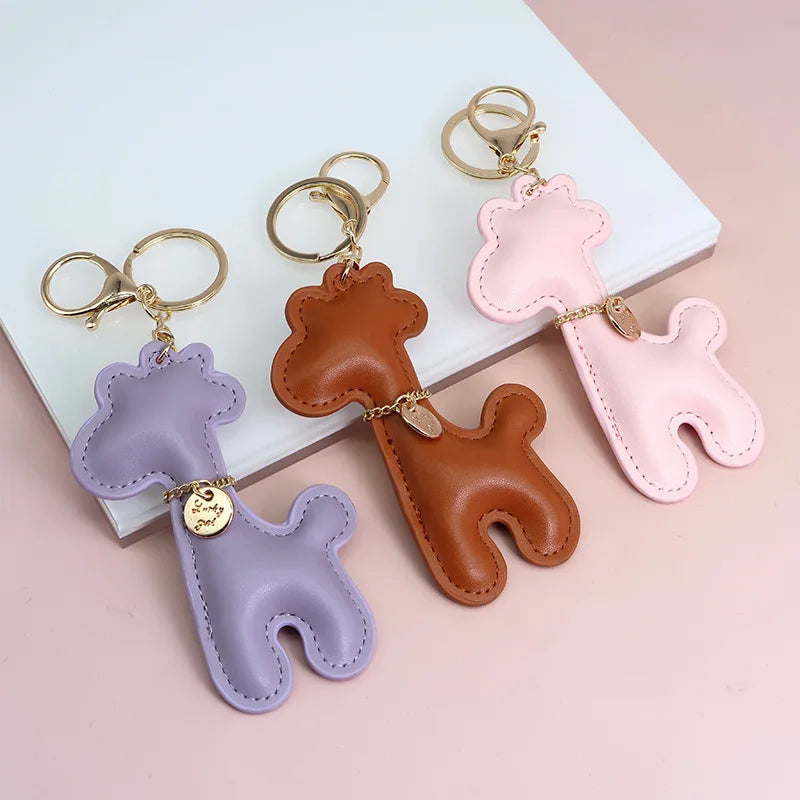 Women's Handbag Fashion Bag Pendant Car Keyring in Giraffe Animal Design Wholesale PU Leather Keychains