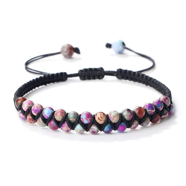 Jewelry Factory Making 4MM Natural Stone Handmade Double Layers Braided Adjustable Bracelet with Custom Logo Women Men