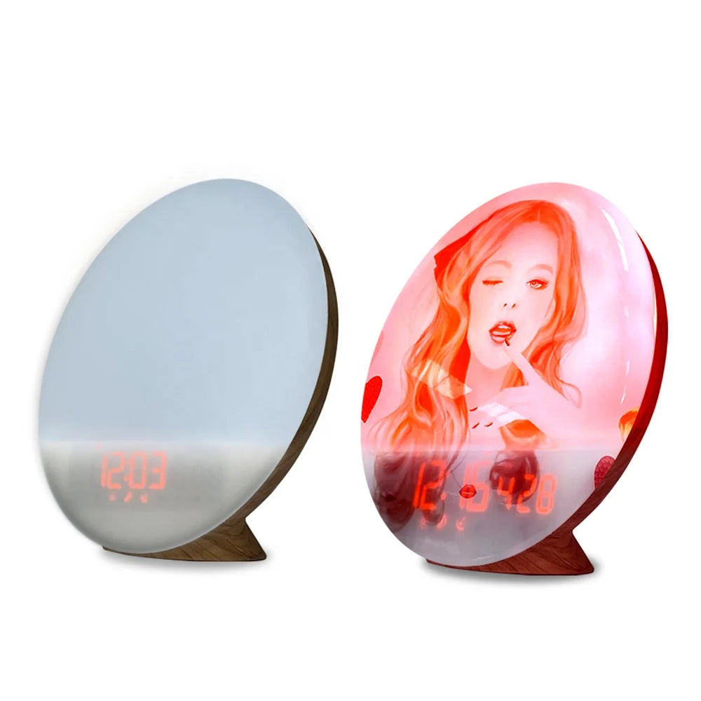 Prosub Wholesale Simulation Sunrise Sublimation Color Wake up Lamp Digital Alarm Clock With FM Radio Sublimation Wakeup Lamp