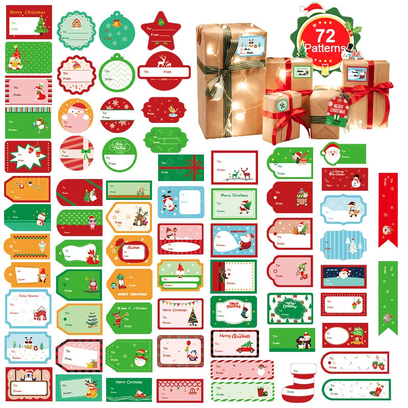 72 PCS Christmas Tags Christmas Name Tags Sticker Sheets Festival Decorative Presents Labels for Gift Boxes