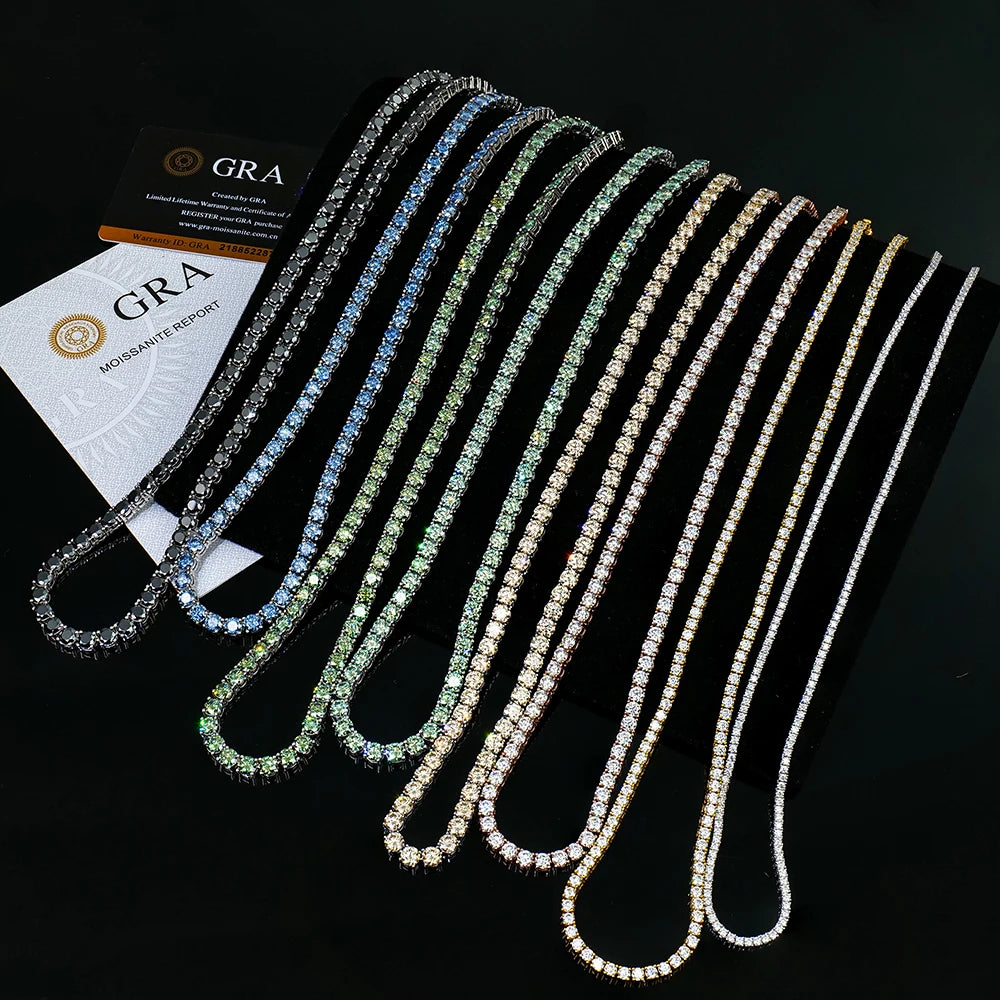Wholesale Colored Hip Hop Jewelry Jewellery  Silver S925 Ice Gra Vvs Mossanite Moissanite Diamond Tennis Necklaces Chain for Men