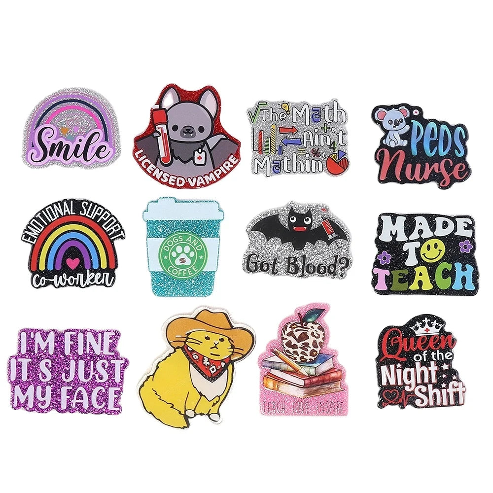 Wholesale Resin Educational Heroes Acrylic Flatbacks Planar Charms Teacher Nurse Crafts DIY Badge Reel Scrapbook Patch