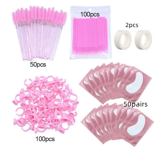 Eyelash Extension Set Kit Micro Lash Mascara Wands Tape Glue Ring Eyelash Pad Mini Fake Lash Brushes
