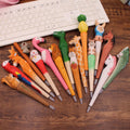 Personalized Handcraft Fun Novelty School Stationary Wood Hand Carved Animal Shape Sculpture Ballpoint Writing Pens Cute Gift