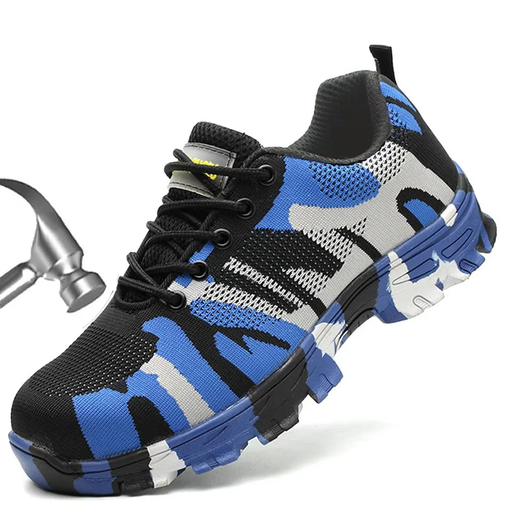 Blue Camouflage Steel Toe Safety Shoes For Men Steel Toe Steel Plated Men's Work Shoes