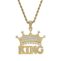 Hip Hop Rapper Iced Out Crystal Initial King Crown Pendent Necklace