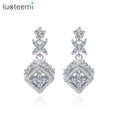 LUOTEEMI Earing Charm Woman Zirconia Fashion Designer Zircon Geometric Diamond Square Shaped for Lady Female Earrings