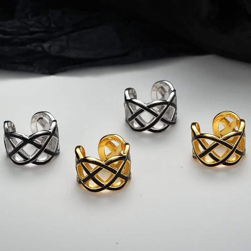 NEW Fashion Jewelry 925 Sterling Silver Geometry Hollow Out Grid Enamel Glaze Clip on Ear Bone Hoop Earring Non Piercing Jewelry