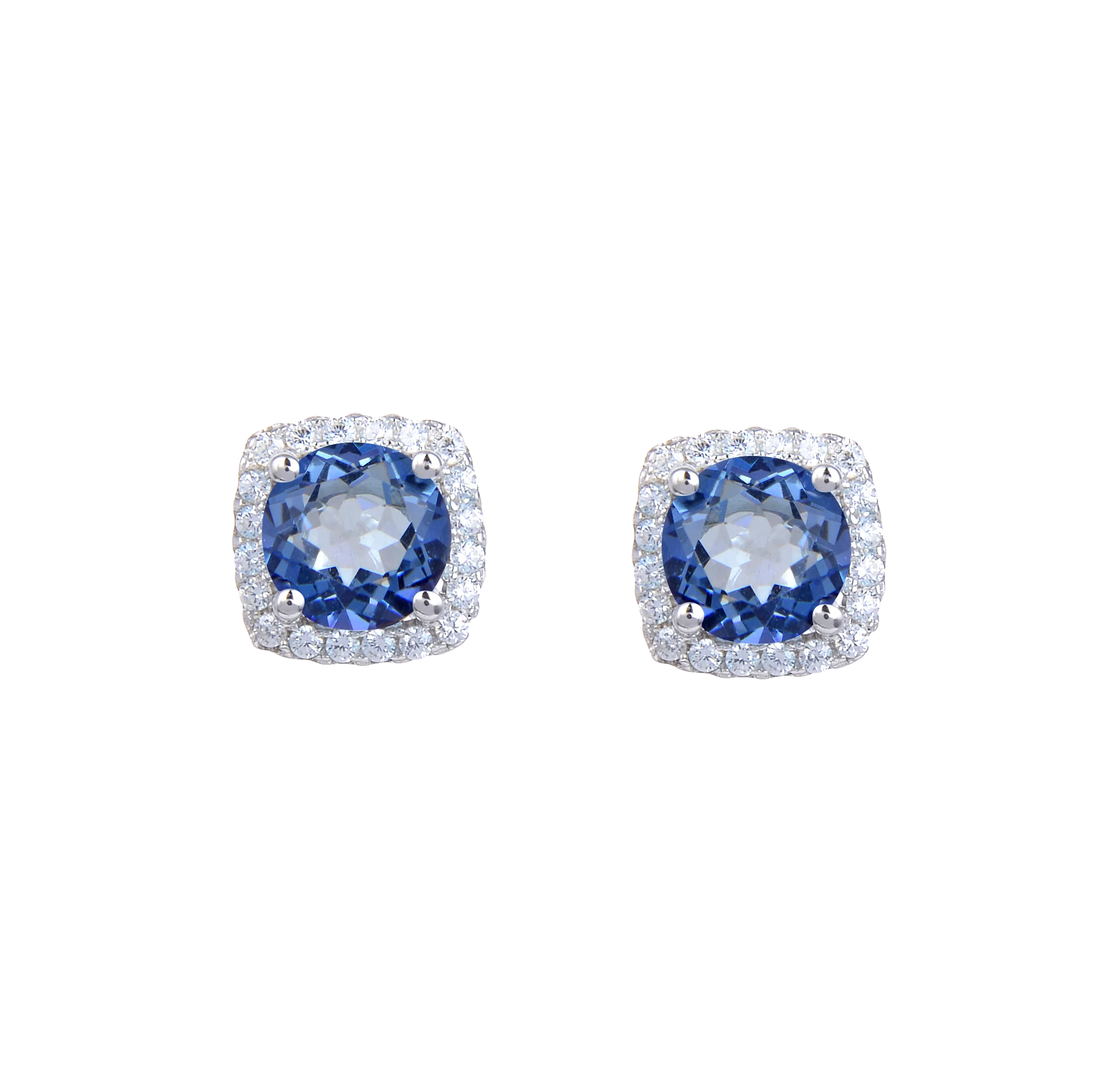 Abiding Christmas Jewelry Round Lolite Blue Mystic Quartz Halo Sterling Earrings With Pave CZ Simulated Diamond