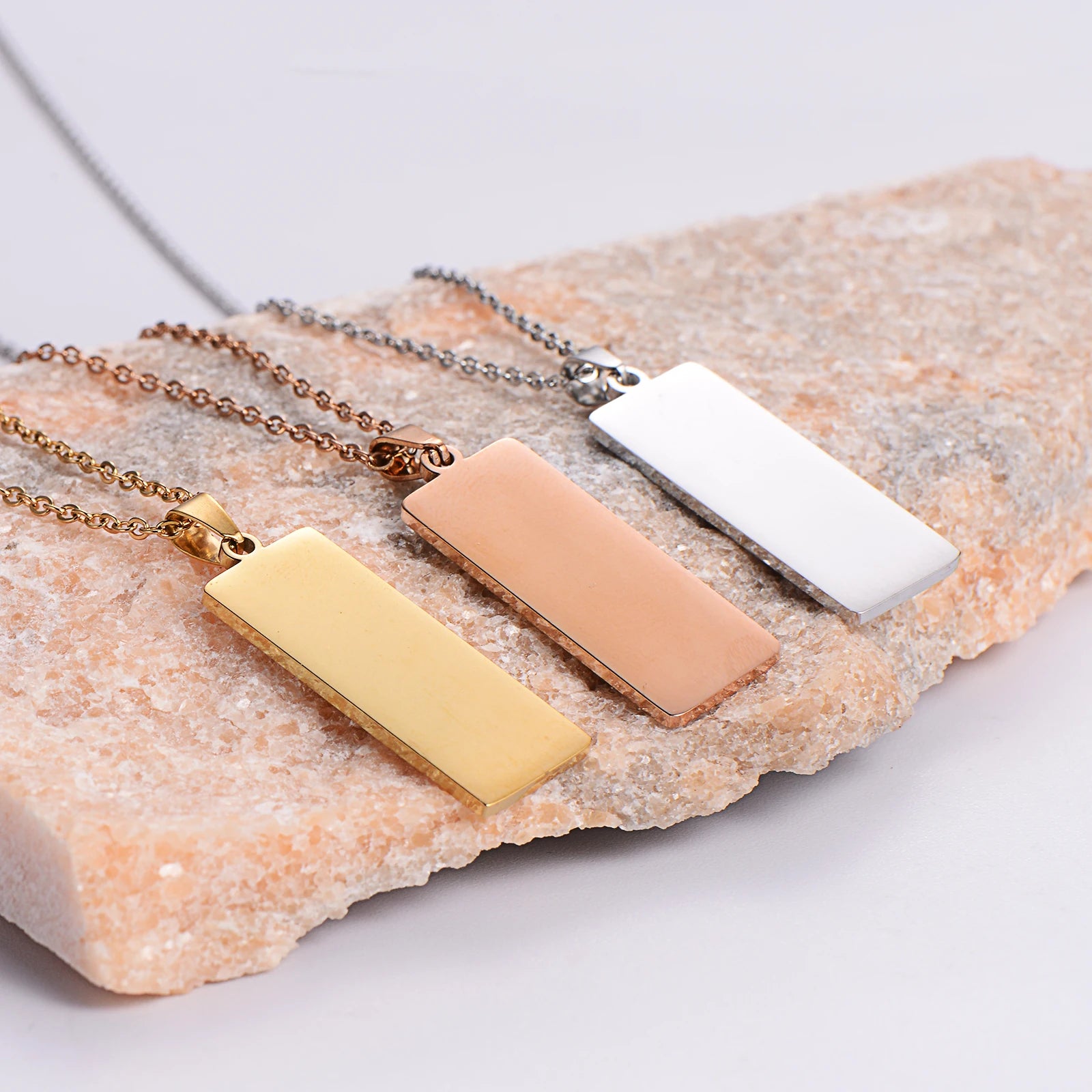 China Wholesale Laser Engraving Jewelry Vertical Blank bar Necklace Gold Plated Stainless Steel