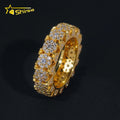 New Design Flower Setting 925 Sterling Silver Gold Plated Iced Out Moissnaite Pass Diamond Tester  Hip Hop Mens Rings