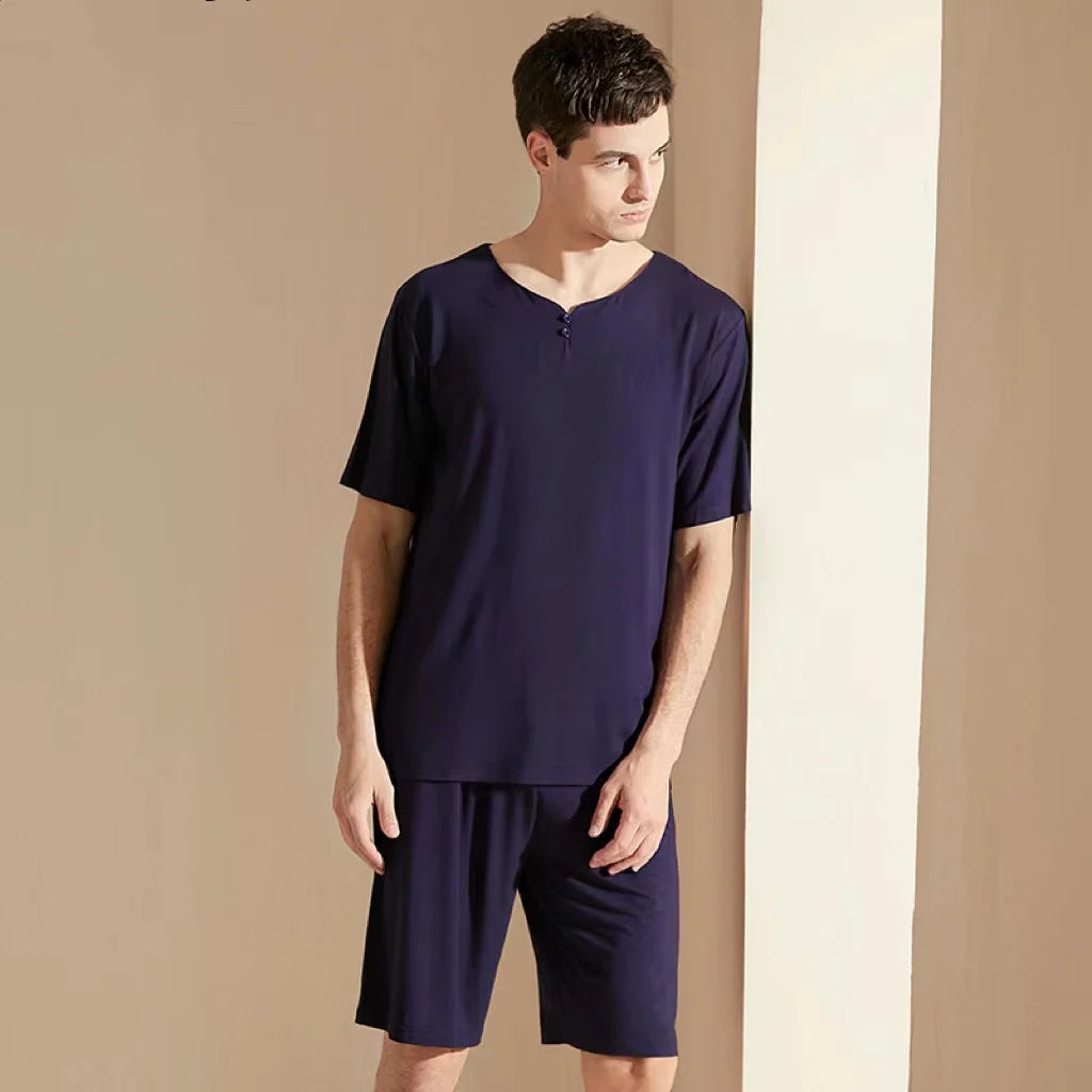 Custom logo Soft Short Sleeve  T Shirt Lounge Wear Sets 2 PCS  Bamboo Pajama Men's Sleepwear
