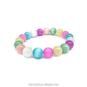 Factory Price Sale Polish Colorful Selenite Bracelets Crystal Jewelry 8mm 10mm Round Beads for Women and Gifts