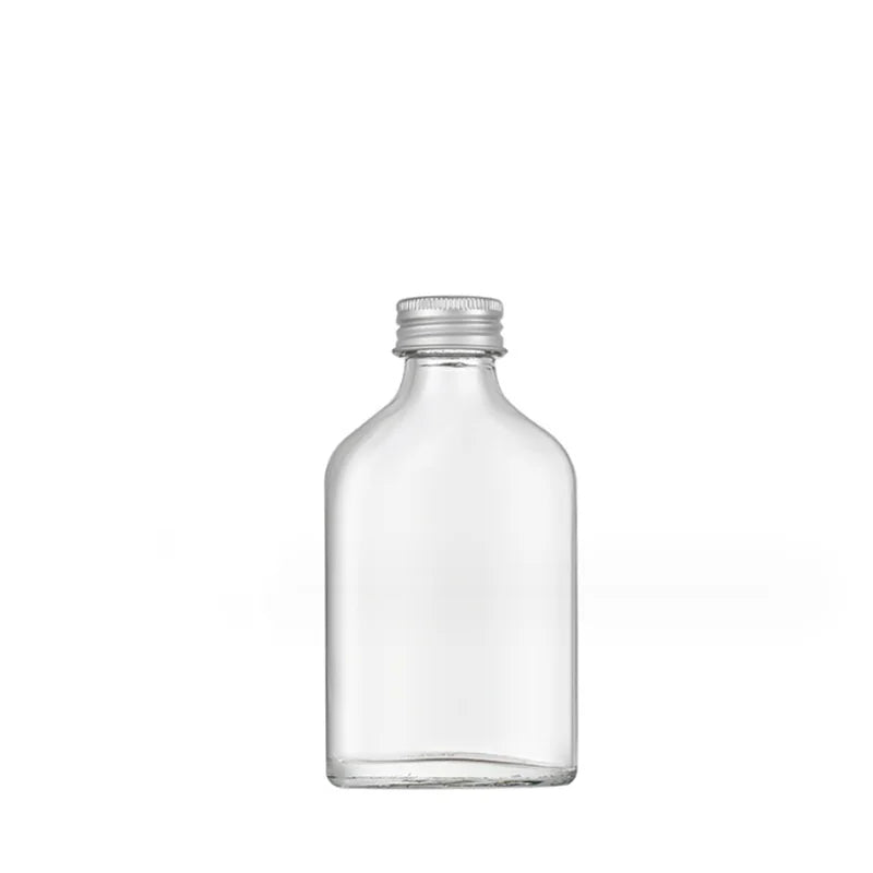 50ml 100ml Clear Mini Liquor Reusable Glass Flask Bottles with Screw Caps Screen Printing Custom Logo Carton for Weddings Favors