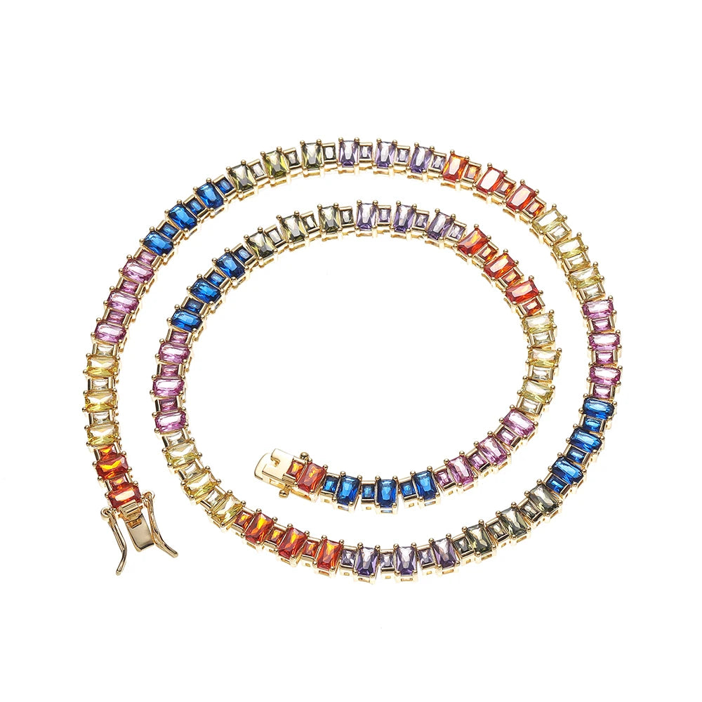 BC148  Colourful Men's Hip Hop Necklace Brass Tennis Chain Jewelry Cubic Zircon Party Gift