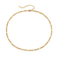 Simple 316L Stainless Steel 14K Gold Plated 4MM Wide 38cm Length Figaro Chain Link Chain Necklace Jewelry
