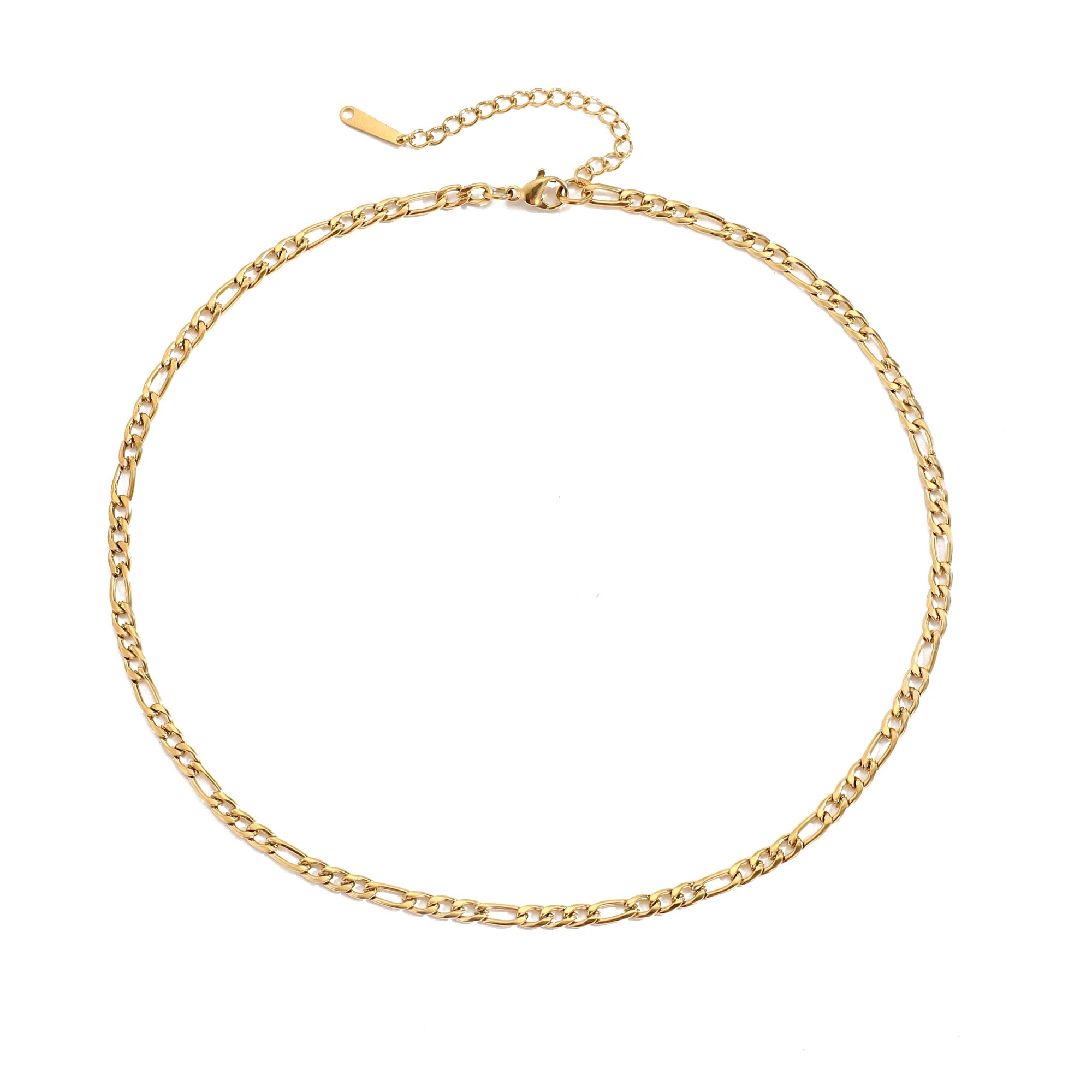 Simple 316L Stainless Steel 14K Gold Plated 4MM Wide 38cm Length Figaro Chain Link Chain Necklace Jewelry
