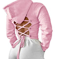 Back Hollowed Lace up Hooded Streetwear Sweatshirts Cable Knitted Crop Top Womens Gym Wear Hoodies