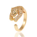 Fashion Jewelry Stainless Steel Gold Plated Leopard Diamond-studded Open Leopard Ring for Men and Women