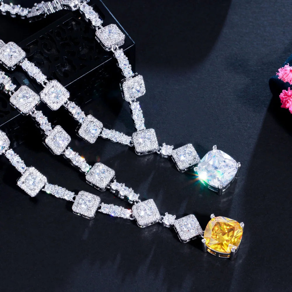 Luxury Trendy Two Piece Necklace Earrings Set for Ladies-Wedding Engagement Anniversary Gift Jewelry