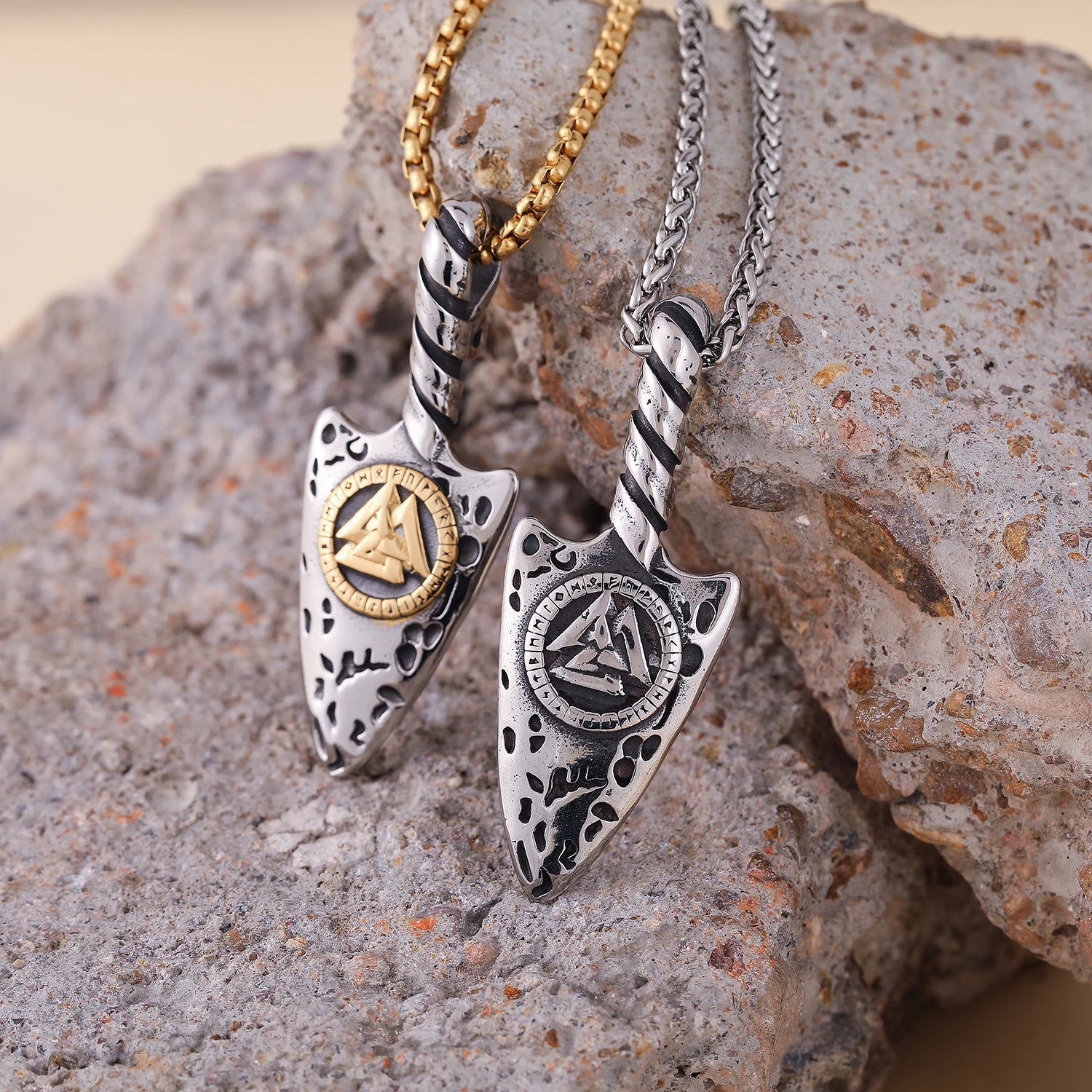 Fashion Men's Necklace Jewelry Spearhead Man Pendant Silver Arrow Valknut Necklace Stainless Steel Necklace for Man