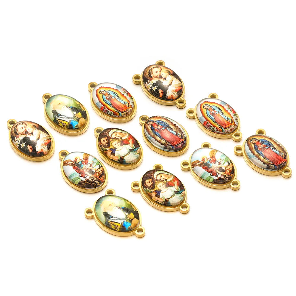 Catholic Picture Saint Medals Charms 3-Way Y Connector Religious Medal Pendant for Jewelry Making
