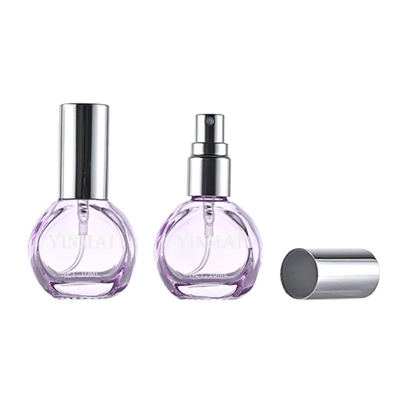 10ml Round Flat Empty Refillable Pink Glass Fine Mist Screw Neck Spray Glass Bottle Travel Size Perfume Bottle