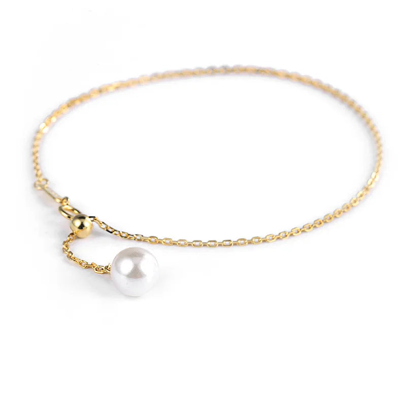 Rainbowking Pearl Exquisite Female 925 Sterling Silver Ankle Bracelet with Charms for Women Bracciale Gioielli Donna