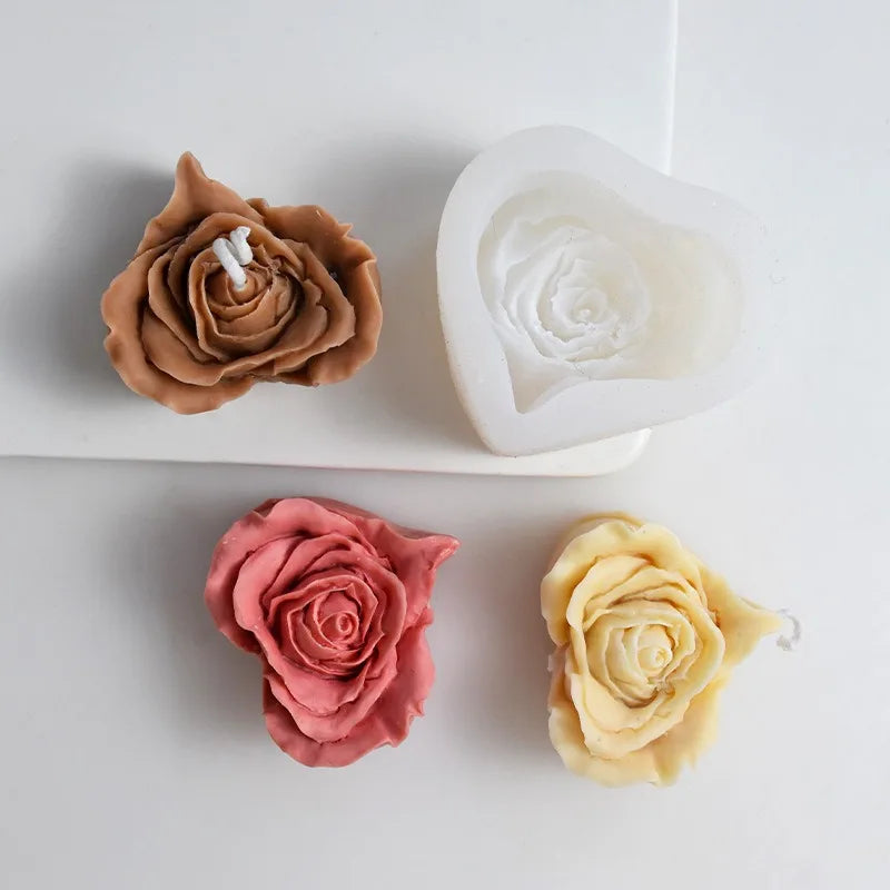 Flower 3D Heart Rose Candle Resin Casting Mold Candle Making Molds Home Decorate Silicone Molds for Vatentine's Day