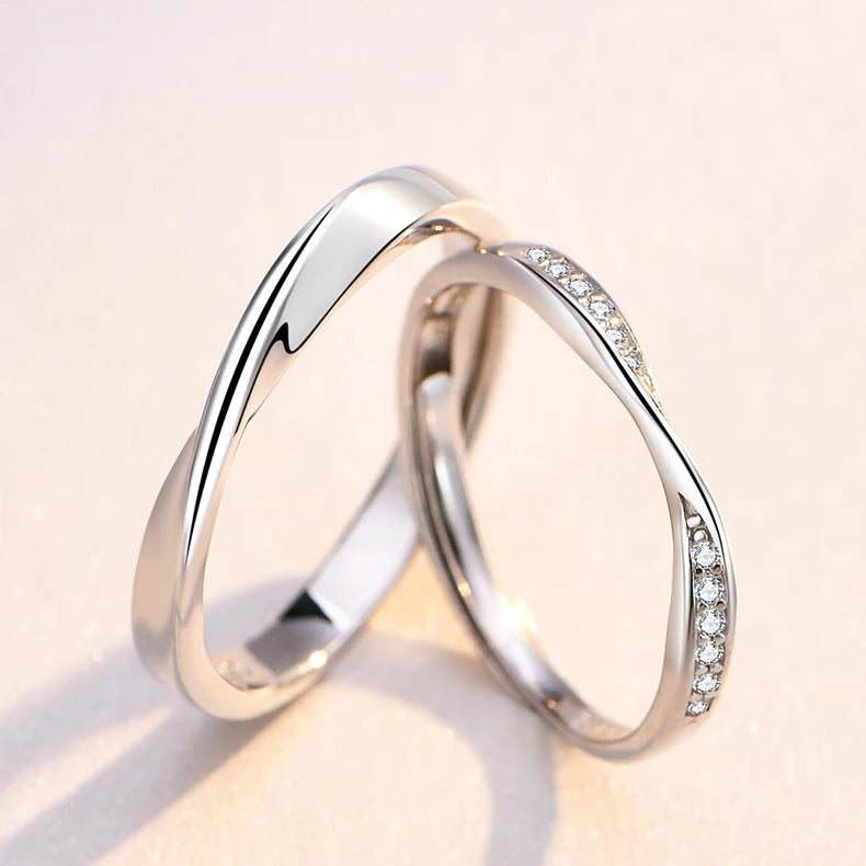 Fashion 925 Silver Plated Open Adjustable Couple Lovers Engagement Wedding Mobius Rings Jewelry for Men Women