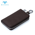 Factory Price Custom Brown Genuine Leather Key Organizer Case with Zipper Key Chain and Card Holder