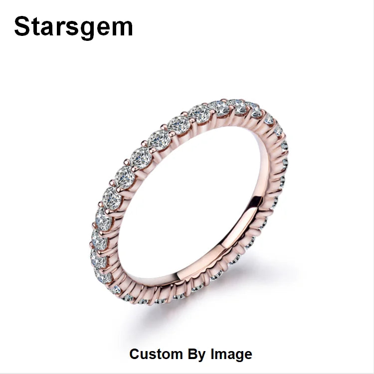 Starsgem Hot Selling Trendy Simple Real Gold Synthetic Diamond Wedding Band Ring