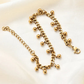 18K Gold Stainless Steel Ball Bracelet Fashion Simple Hand Chain Jewelry Cuban Chain for Women Wholesale Bracelets