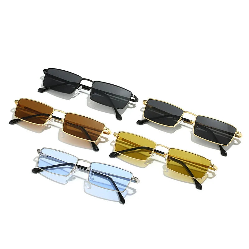 New Trendy Vintage Retro Unisex Sunglasses Rectangle Metal Custom Logo Available Blue Black White Red Coffee Wholesale