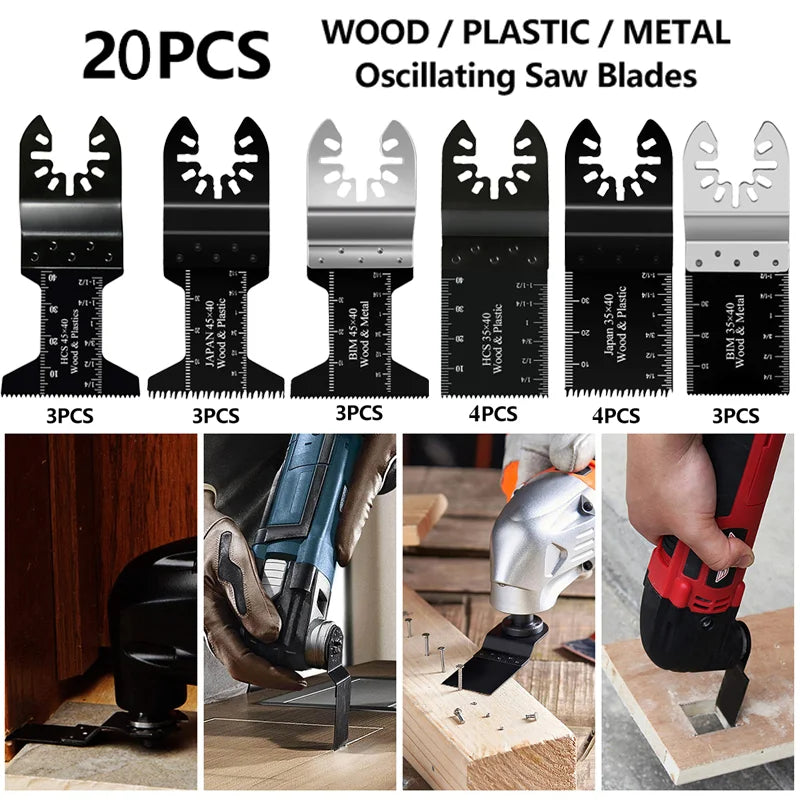 20pcs Quick Release Multi Tool Oscillating Saw Blades Set for Cutting Metal Wood Plastic