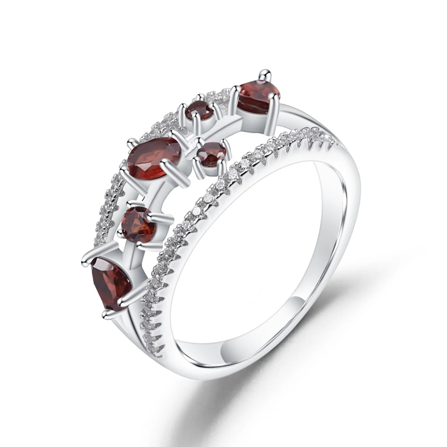 Abiding Dropshipping Red Garnet Rings Popular Sterling 925 Silver Women Rings for Party
