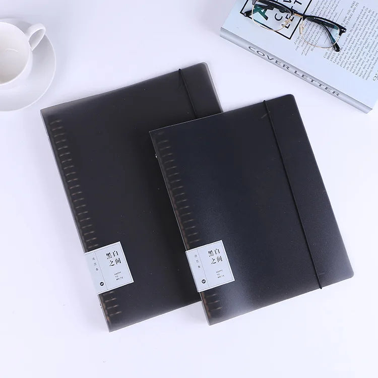 New Metal Loose-leaf Straps Simple Hand Book PP Black Notebook Shell A4/A5/B5
