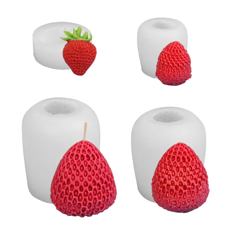 HY 3D Strawberry Chocolate Mold Silicone Fruit Mold for Fondant Cake Topper Candle Resin Cake Decoration Tools