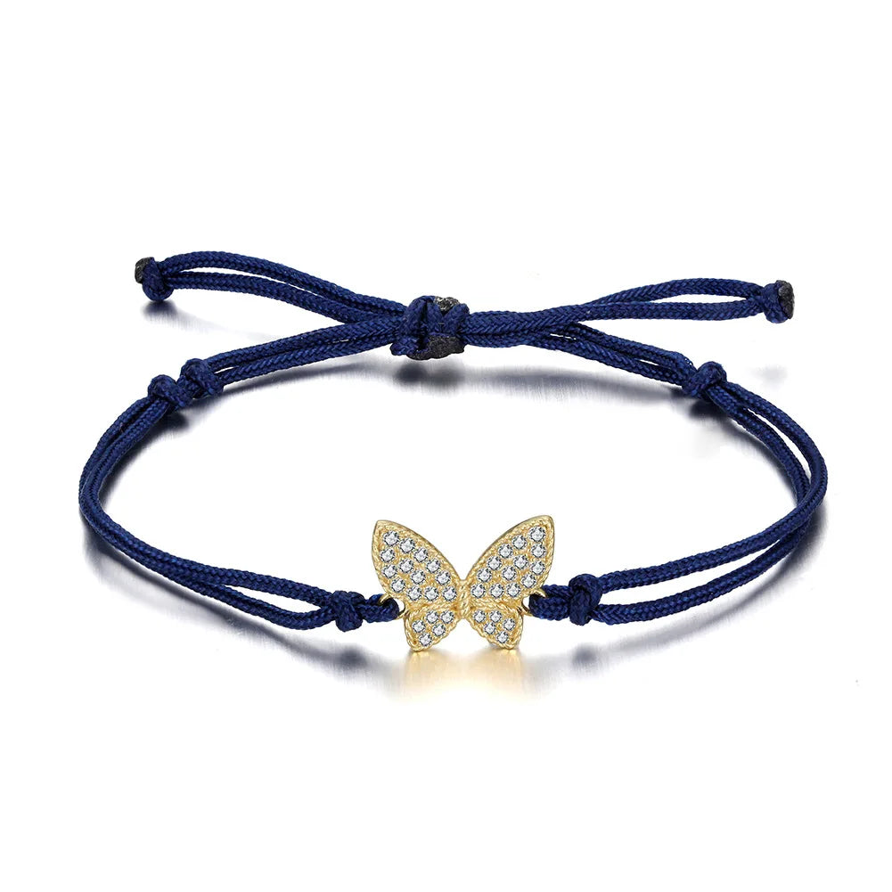 ACME 925 Sterling Silver Butterfly Charm Gold Plated Nylon Dark Bracelets Adjustable BFF Gift for Teens Girls
