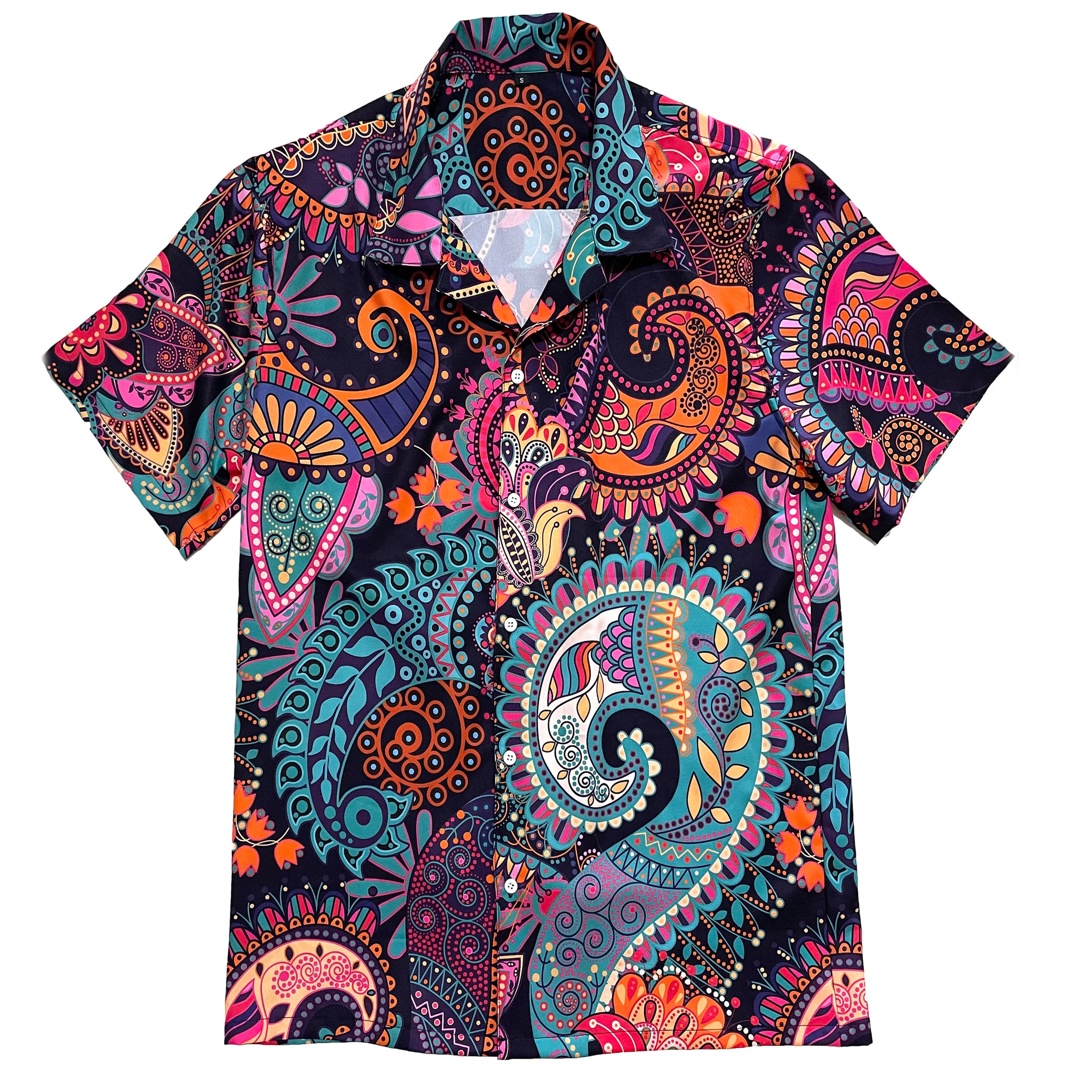 No MOQ Custom Wholesale Casual Summer Sublimation Beach Short Sleeve Button up Hawaiian Printed Paisley Bandana Shirts for Men