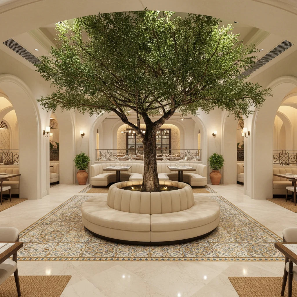 Custom 13Ft High Artificial Olive Tree Made From Fiberglass Wood Trunk With Plastic Branch Material Olive Tree for Cafe
