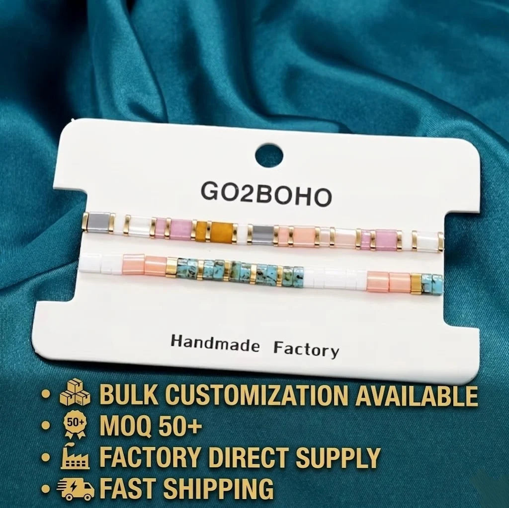 Go2BoHo 2-Piece Multicolor Tila Bead Stretch Bracelet Set Elastic Miyuki Fashion Cuff Jewelry for Women Ins Trend Jewellery