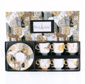 Luxury 6-Piece Ceramic Coffee Cup Dish Set with Gold Handle for Party Serving Turkish Coffee